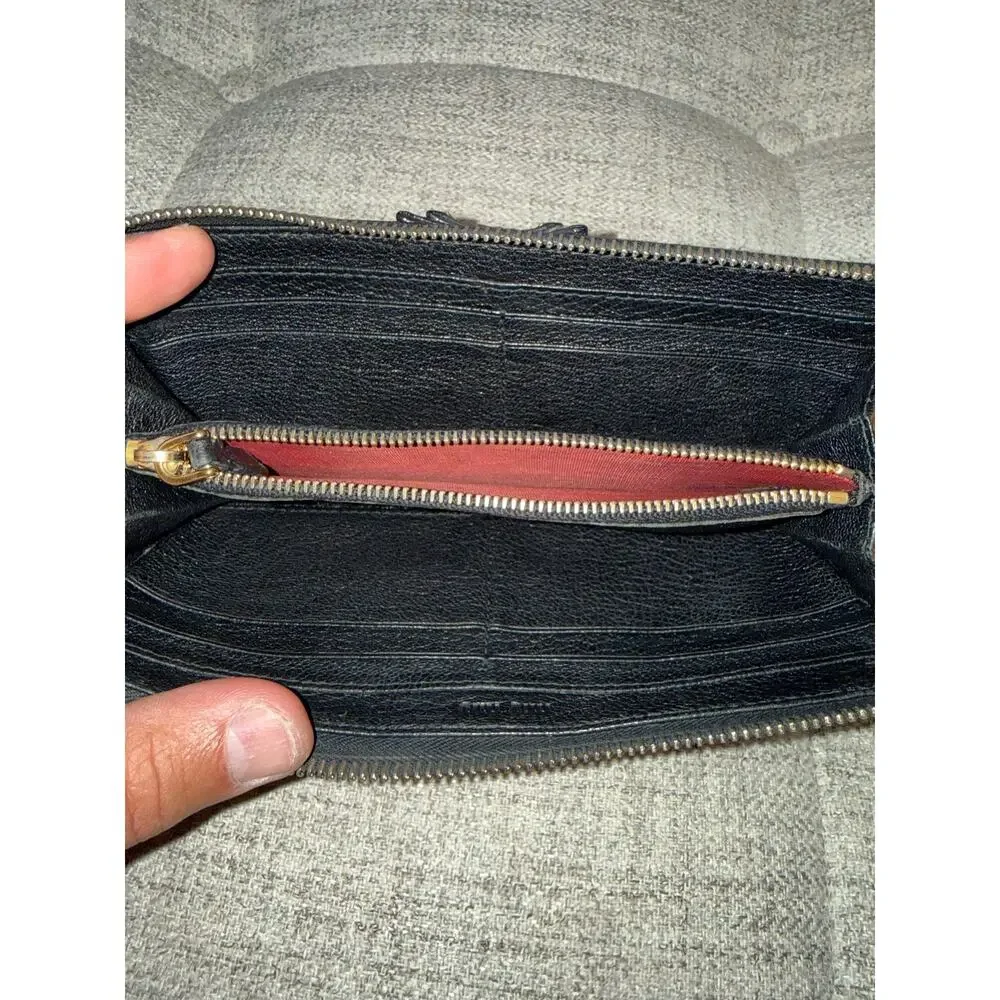 Miu Miu Black Leather Studded Bow Zip Wallet – Red Jewels, Gold Hardware, Italy